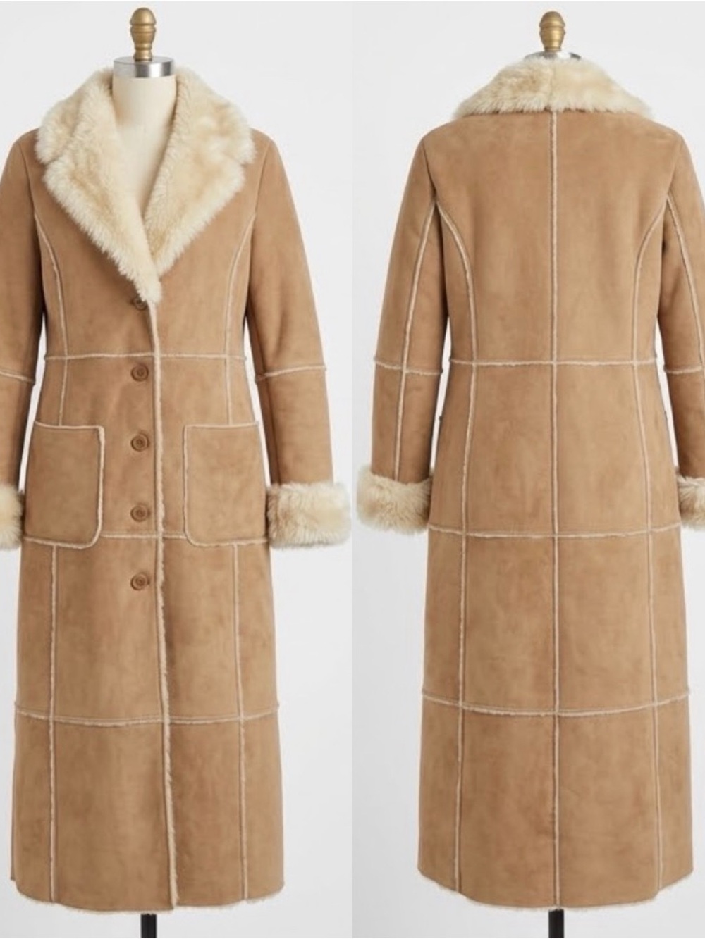 Wilsons Leather Maxima Vintage Suede Faux Fur Long Trench Coat (Size L)